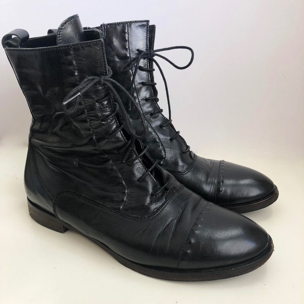Black Leather Ankle Boots  Size 7 Made in Italy